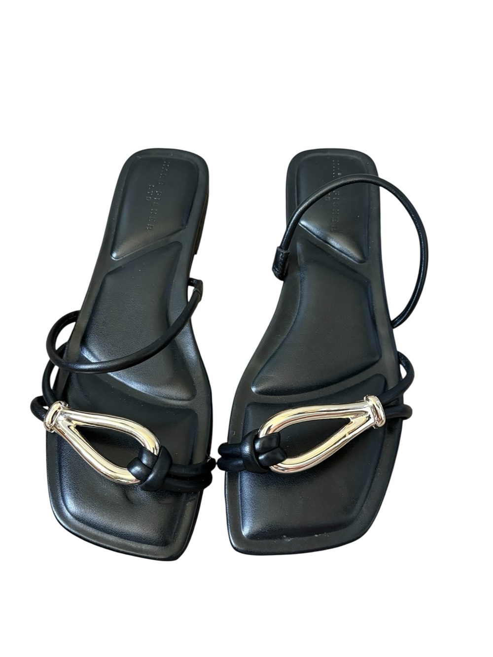 Marc Fisher LTD Mazza Slide Sandals Black Leather Silver Hardware Size 7